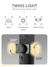 Afbeelding in Gallery-weergave laden, DINelek Middle met Dubbele Led Verlichting 3in1 Anti-shake Gimbal/Mobiele Telefoon Stabilisator + Selfie Stick + Driepoot Statief
