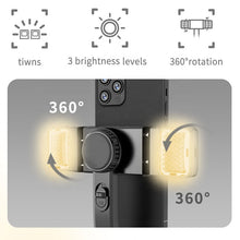 Afbeelding in Gallery-weergave laden, DINelek Middle met Dubbele Led Verlichting 3in1 Anti-shake Gimbal/Mobiele Telefoon Stabilisator + Selfie Stick + Driepoot Statief