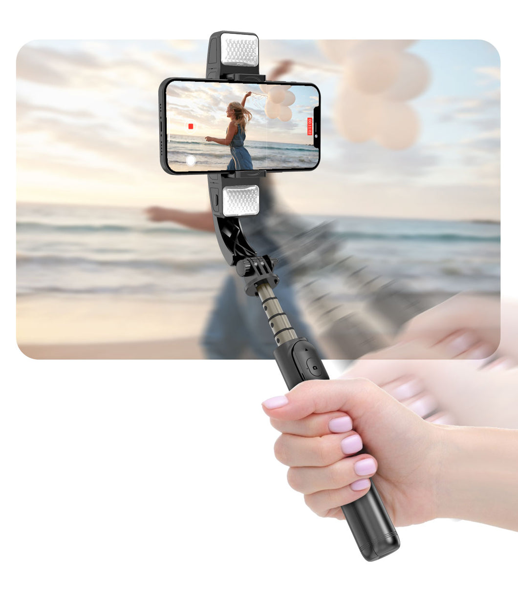 DINelek Middle met Dubbele Led Verlichting 3in1 Anti-shake Gimbal/Mobiele Telefoon Stabilisator + Selfie Stick + Driepoot Statief