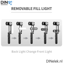 Afbeelding in Gallery-weergave laden, DINelek Mini met Led Verlichting 3in1 Anti-shake Gimbal/Mobiele Telefoon Stabilisator + Selfie Stick + Driepoot Statief

