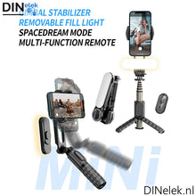 Afbeelding in Gallery-weergave laden, DINelek Mini met Led Verlichting 3in1 Anti-shake Gimbal/Mobiele Telefoon Stabilisator + Selfie Stick + Driepoot Statief
