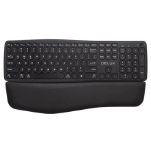 Afbeelding in Gallery-weergave laden, Delux draadloos ergonomisch toetsenbord met BT en 106 toetsen
