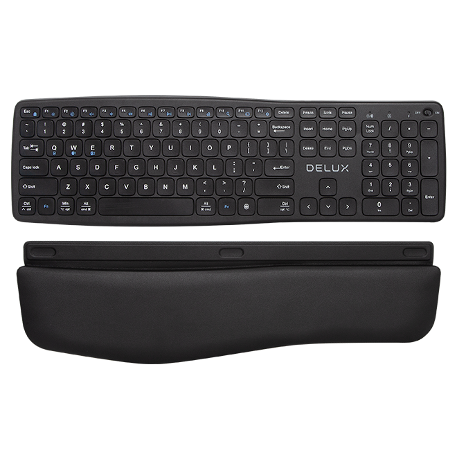 Delux draadloos ergonomisch toetsenbord met BT en 106 toetsen