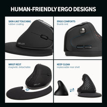 Afbeelding in Gallery-weergave laden, Delux Seeker ergonomische muis (horizontaal scrol &amp; BT)
